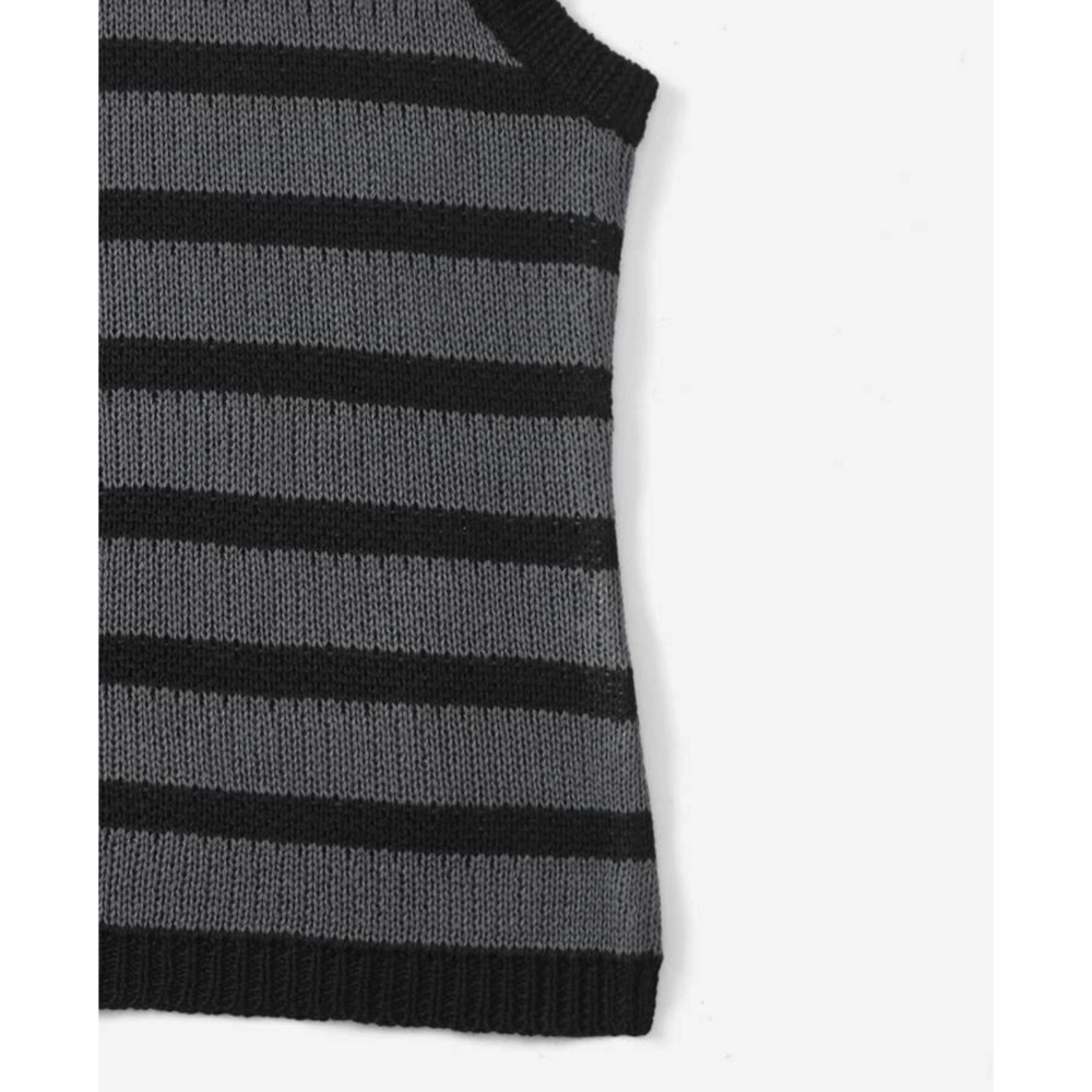 Striped Star Print Sweater Vest Gray Black Stripes Red Star Sleeveless S-L Avail - Picture 3 of 6